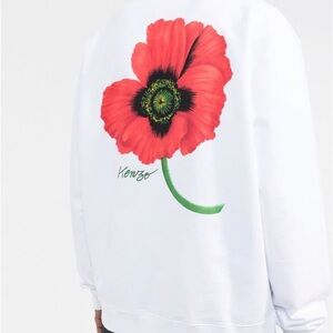 Kenzo White Sweatshirt with Vibrant Red Flower